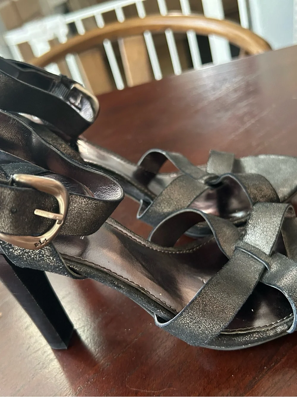 Ralph Lauren Shimmery Black Strappy High Heel Sandals size 6